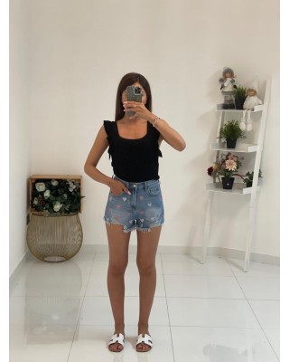 Shorts denim con cuoricini