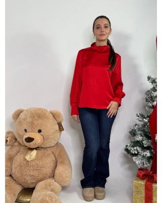 Camicia in raso scollo ad...