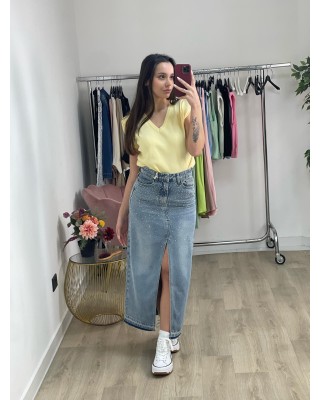 Gonna denim con strass